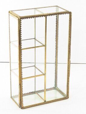 Brass and glass display box, jewelry organizer, bathroom vanity display case